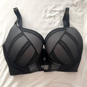 SHADOW MESH LONGLINE PLUNGE BRA - BLACK/GREY 34I USA